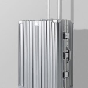 HotWay 20 Inch Aluminum Frame Carry On Luggage with Spinner Wheels, PC Hard Shell Suitcase with Cup Holder, Zipperless Luggage for Business Travel, Silver