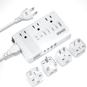 DOACE 220V to 110V Converter for European Travel – 350W Voltage Converter US to Europe with 4 QC+PD Chargers for Using U.S. Devices Abroad – Hair Straightener Shaver Toothbrush Laptop Camera Phone