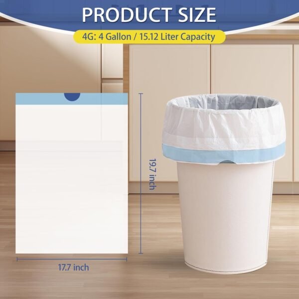 150 Count 4 Gallon Trash Bags Drawstring - 1.1 Mil Heavy Duty Small Garbage Bags Unscented for Bathroom, 15 Liter Thick Plastic Wastebasket Liners for Toilet Office and Bedroom - Image 3