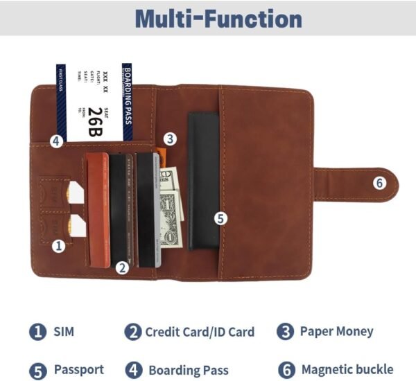 Passport Holder for Travel, RFID Passport Holder, Brown Passport Cover Case, Passport Wallet PU Leather Passport Book Travel Wallet with Card Holder Travel Must Haves Accessories for Women and Men - Image 7