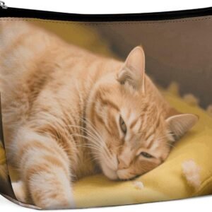 Waterproof Travel Makeup Bag Case Organizer, PU Leather Cozy Cat Cosmetic Bags, Small Toiletry Case Cute, Portable Zipper Pouch for Women Men, Travel Accessories