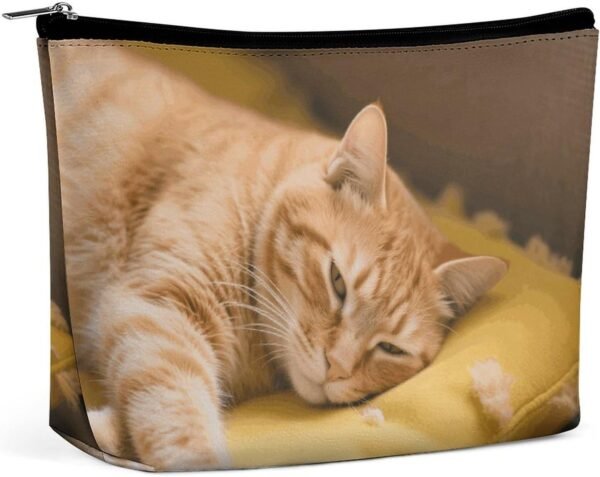 Waterproof Travel Makeup Bag Case Organizer, PU Leather Cozy Cat Cosmetic Bags, Small Toiletry Case Cute, Portable Zipper Pouch for Women Men, Travel Accessories