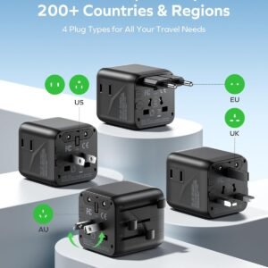 MOMAX Mini Universal Travel Adapter Worldwide, 2 AC, All European Travel Plug Adapter UK, Travel Essentials for US to Europe Adaptor, All-in-One Wall Charger for AUS JP, Over 200 Countries