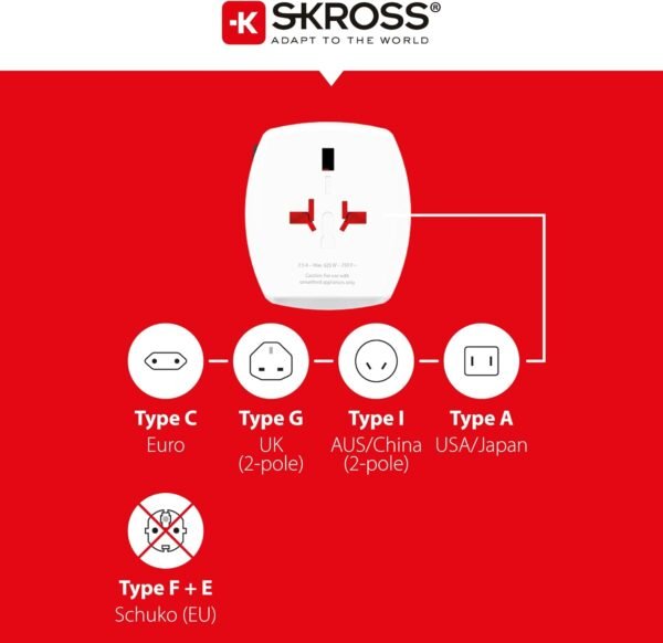 SKROSS Universal Travel Plug with USB and USB C, 1.302962, White - Image 3