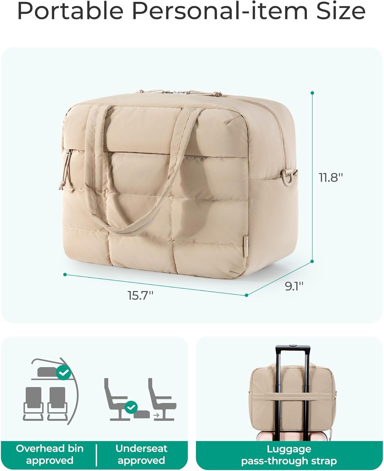 BAGSMART Gym Bag for Women, Carry on Travel Duffel Bag, Water-resistant Weekender with Shoe Compartment, Grayish - Image 3