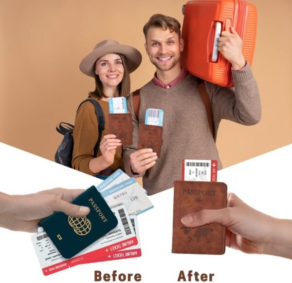 Passport Holder for Travel, RFID Passport Holder, Brown Passport Cover Case, Passport Wallet PU Leather Passport Book Travel Wallet with Card Holder Travel Must Haves Accessories for Women and Men - Image 5