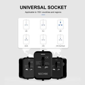 Universal Travel Adapter with USB C, International Power Plug Adapter All in One Worldwide Travel Adapter Power Converters Wall Charger AC Power Plug Adapter USB Type C Charger for USA EU UK AUS