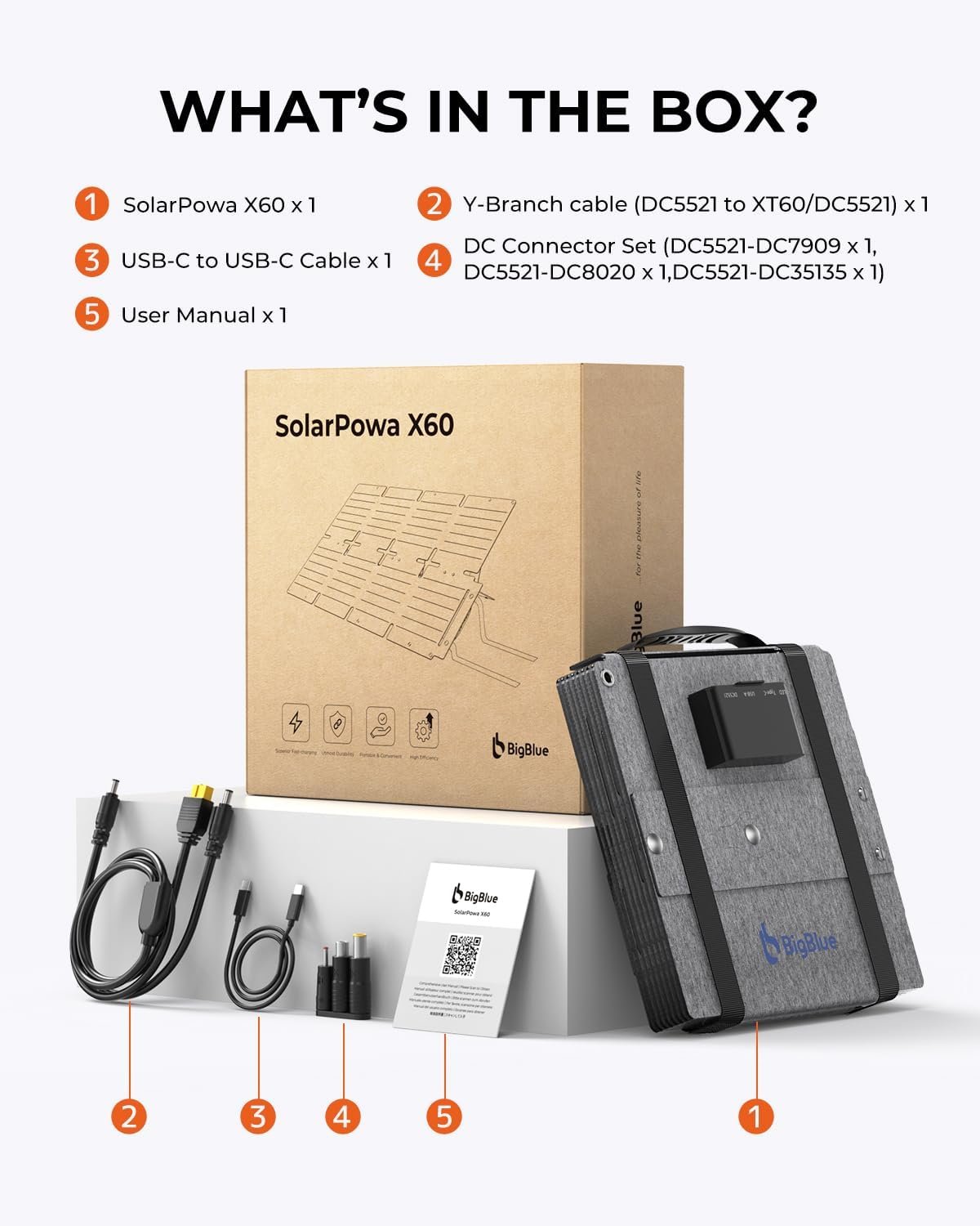 BigBlue 60W Portable Compact Solar Panel with PD 45W USB-C, 20W USB-A, DC Ports for Power Stations, Cellphones, Power Banks, Tablets, IP68 Waterproof, Foldable Camping Solar Charger with Kickstand - Image 8