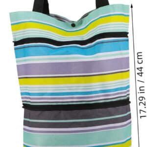 jojofuny Adjustable Handle Foldable Grocery Trolley Bag with Wheels Reusable Shopping Pouch for Travel and Laundry Portable Cart Bag for Daily Groceries and Use Blue Stripe