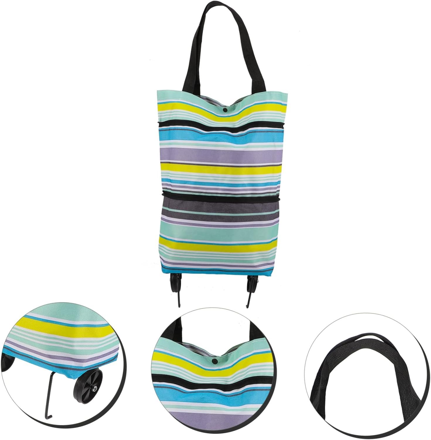 Foldable Grocery Shopping Trolley Bag with Adjustable Handle Large Capacity Market Bag with Wheels for Groceries Laundry and Books Portable Collapsible Shopping Cart Tote - Image 3