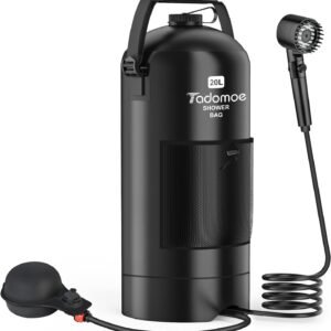 Portable Shower for Camping,5 Gal/20L Solar Heating Camping Shower Bag with Shower Pump,Shower Head,Essential for Camping,Festivals,Overlanding,Beach Trips,Outdoor Showers (Eco Foot Pump)