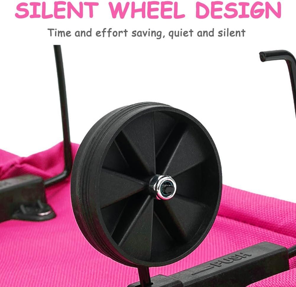 Foldable Shopping Trolley with Wheels - 2 in 1 Reusable Grocery Bags (Rose Red) - Image 3