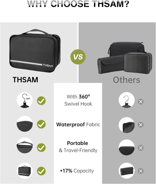Travel Toiletry Bag for Women Men - Portable Large Hanging Organizer Makeup Bag for Cosmetic, Shampoo, Conditioner, Brushes Set, Cosmetic, Travel Accessories Essentials, Black - Image 6