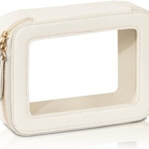 Prite Clear Makeup Bag Cosmetic Organizer Case Waterproof Travel Toiletry Bag Skincare Pouch with Golden Zipper(Beige)