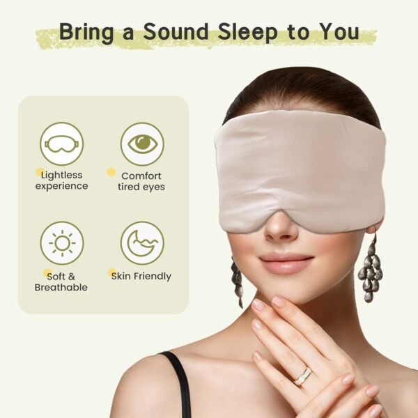 100% Handmade Bamboo Sleeping Eye Mask for Women for Men,Night Masks,Organic Sleep Mask,Blockout Eye Mask for Sleeping,Large Size Adjustable (1 PC, Apricot) - Image 3