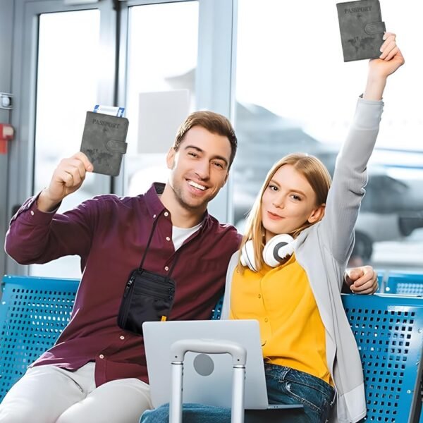 Passport Holder for Travel, RFID Passport Holder, Gray Passport Cover Case, Passport Wallet PU Leather Passport Book Travel Wallet with Card Holder Travel Must Haves Accessories for Women and Men - Image 2