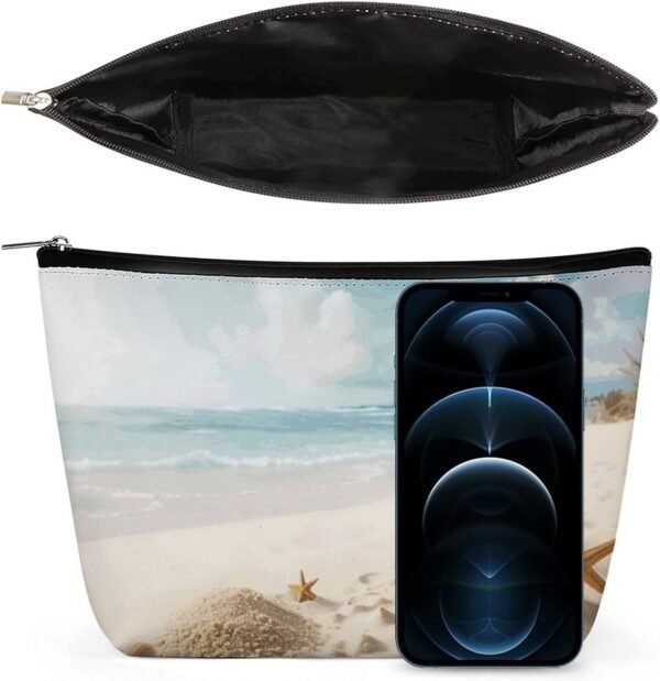 Waterproof Travel Makeup Bag Case Organizer, PU Leather Beach Theme Cosmetic Bags, Small Toiletry Case Cute, Portable Zipper Pouch for Women Men, Travel Accessories - Image 3