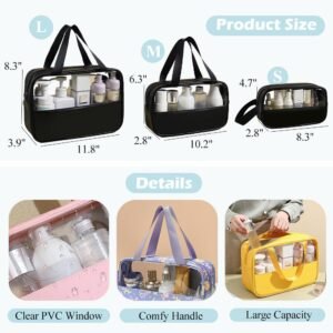 Travel Toiletry Bag, Clear Toiletry Bag Set, 3 Pcs Toiletry Bag for Skincare Products, Cosmetics, Portable Wash Bag Shower Bag (Solid Yellow)