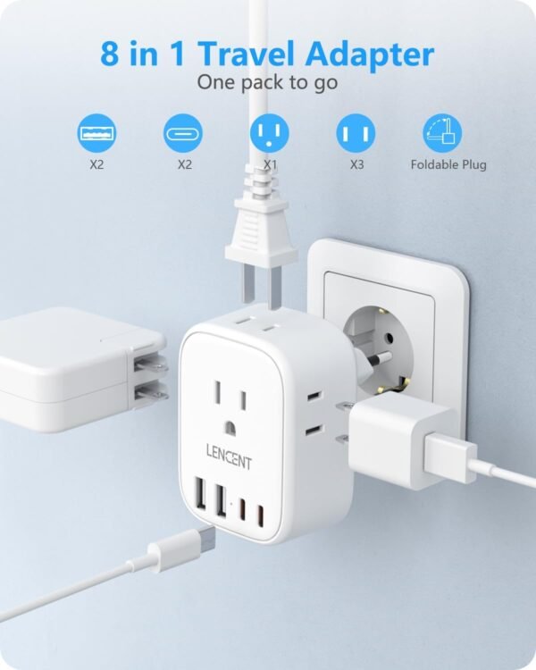 2 Pack European Travel Plug Adapter, LENCENT US to Europe Type-C Foldable Power Plug with 4 Outlets 4 USB Ports (2 USB C), Power Adaptor for USA to EU Euro Iceland Spain Italy France Germany Greece - Image 4