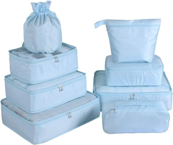 Travel Packing Cubes 8 Pcs Set, Luggage Packing Organizers with Shoe Bag and Toiletry Bag