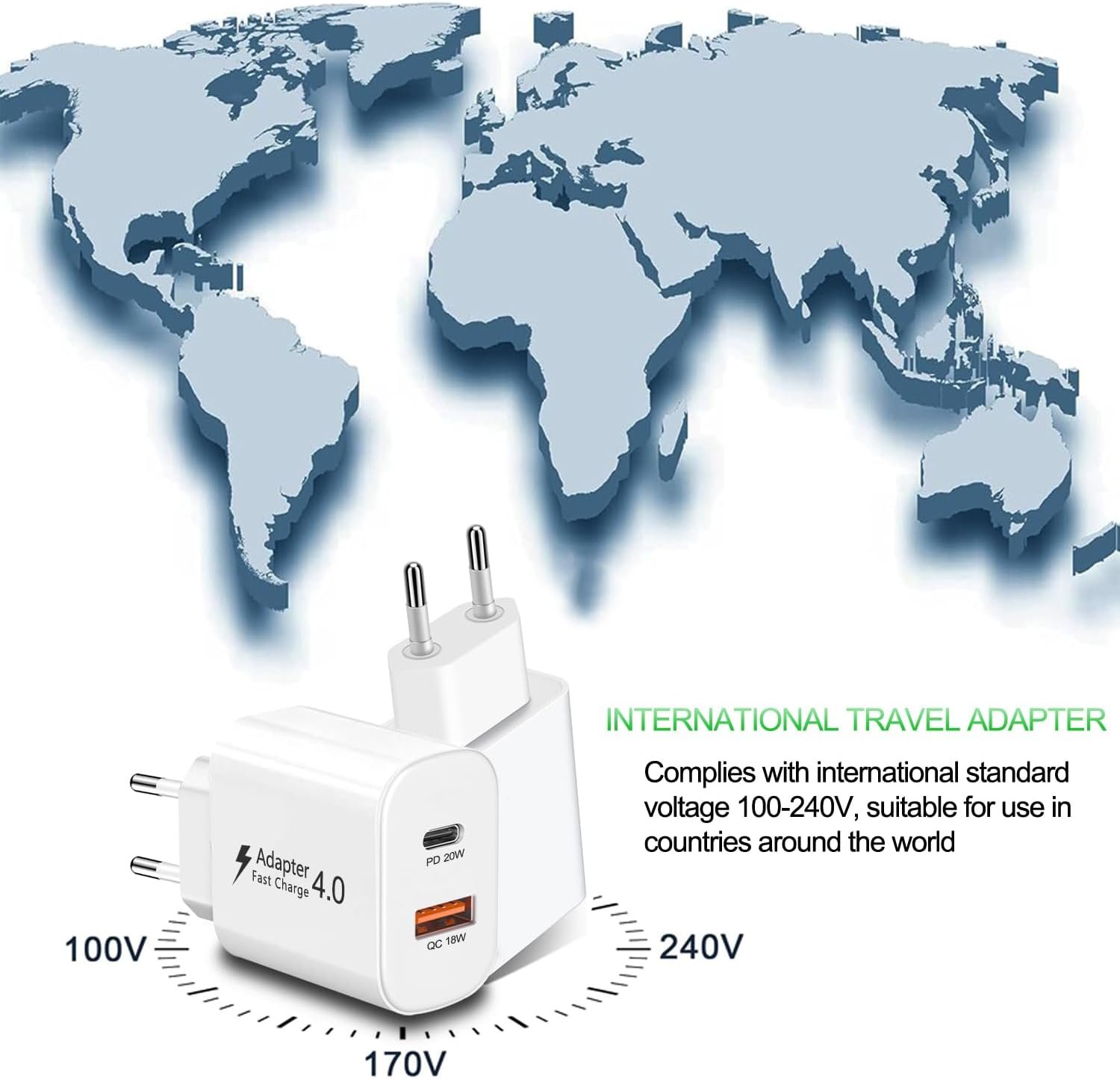 2 Pack European Plug Adapter USB C, European Travel Plug Adapter PD20W QC18W Europe Charger Fast Charging Block European USB C Charger Block for iPhone 16 15 14 13 12 11, Galaxy, LG, Pixel - Image 6