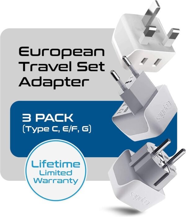 Ceptics Complete European Travel Adapter Set - 2 In 1 Usa to Europe, Germany, England, Spain, Italy, Iceland, France, (Type G, E/F, Type C) - 3 Pack, Safe Grounded Perfect for Cell Phones, Laptops - Image 6