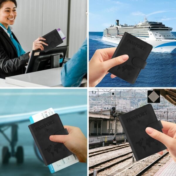 Passport Holder for Travel, Passport Cover Wallet, Premium PU Leather Passport Book Card Holder Case for Women Men, Waterproof RFID Blocking Flying Travelling Essentials Vacation Must Haves, Black - Image 7