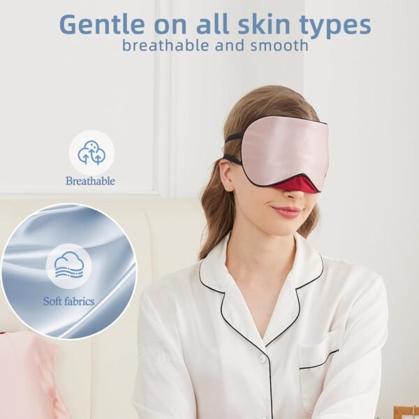 Sleep Mask, 1 Pack 100% Real Natural Pure Silk Eye Masks with Elastic Adjusting Strap, Mulberry Silk Eye Sleep Shade Cover for 3 Sizes (RED, Small 7.1''x3.1'') - Image 7
