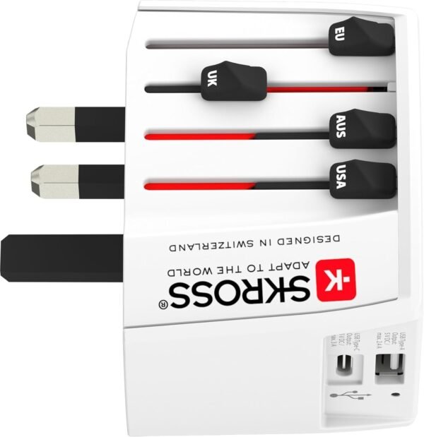 SKROSS Universal Travel Plug with USB and USB C, 1.302962, White - Image 5