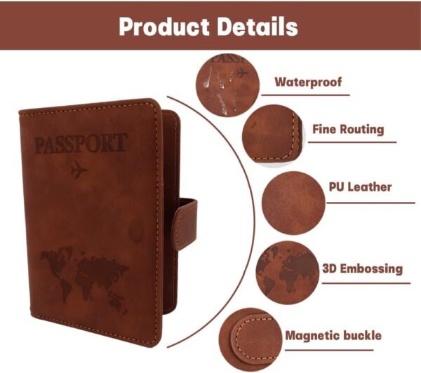 Passport Holder for Travel, RFID Passport Holder, Brown Passport Cover Case, Passport Wallet PU Leather Passport Book Travel Wallet with Card Holder Travel Must Haves Accessories for Women and Men - Image 4