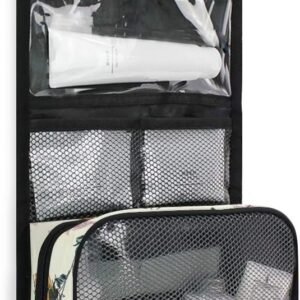 AUUXVA Travel Toiletry Bag Spring Bee Flower Floral Pattern Cosmetic Organizer Bag Hanging Makeup Bag with Zipper Pocket and Handle, Portable Wash Bag for Women Men Girls