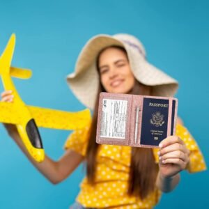 Caweet Passport Holder and Vaccine Card Holder Combo RFID Blocking Leather Vaccination Card Wallet with Elastic Band Closure, Glitter Rose Gold