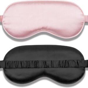 Sleep Mask 2 Pack, Soft Blackout Eye Mask for Women Men, Eye Sleep Shade Cover for Back and Side Sleeper, Sleeping Mask Night Blindfold for Night Sleep, Travel, Nap (Pink, Black)