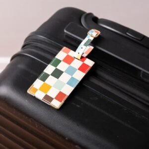 Eccolo Travel Passport Cover Holder And Luggage Tag Set, Card And Passport Holder for Women, Gift Boxed, Checkered Future (5.5×4 inches)