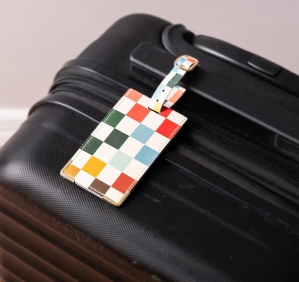 Eccolo Travel Passport Cover Holder And Luggage Tag Set, Card And Passport Holder for Women, Gift Boxed, Checkered Future (5.5x4 inches) - Image 2