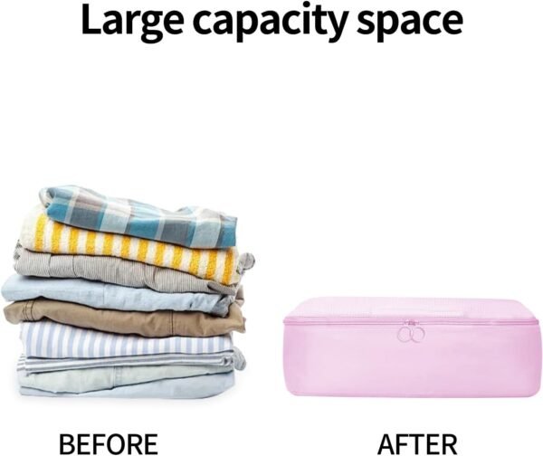 6 Set Compression Packing Cubes For Travel,Lightweight Travel Essentials,Luggage Organizers for Suitcase,Travel Accessories Bags for Clothes,Shoes,Electronics,Cosmetics Toiletries (Light Pink) - Image 7