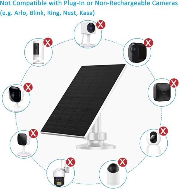 2W Solar Panel for Security Camera Outdoor, USB/USB-C Charger with IP65 Waterproof, 360° Adjustable Mount & 7.2ft Cable, Compatible with Rechargeable Battery Cameras (4 Pack, White) - Image 7