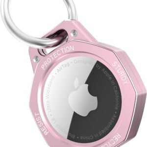 Aluminum Alloy Keychain Case for Apple AirTag Tracker-AirTag Holder Case (Pink)