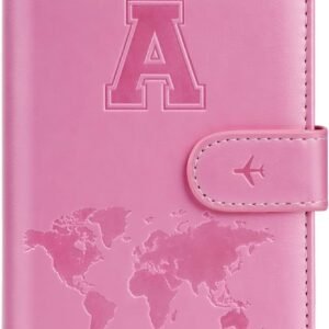 Passport Holder Cover Initail Letter A-Z Travel Wallet 3D Embossed Design RFID Blocking Card Holder Personalized Gift Passport Cover Wallet, Passport Book Holders for Women and Girls, Pink-A