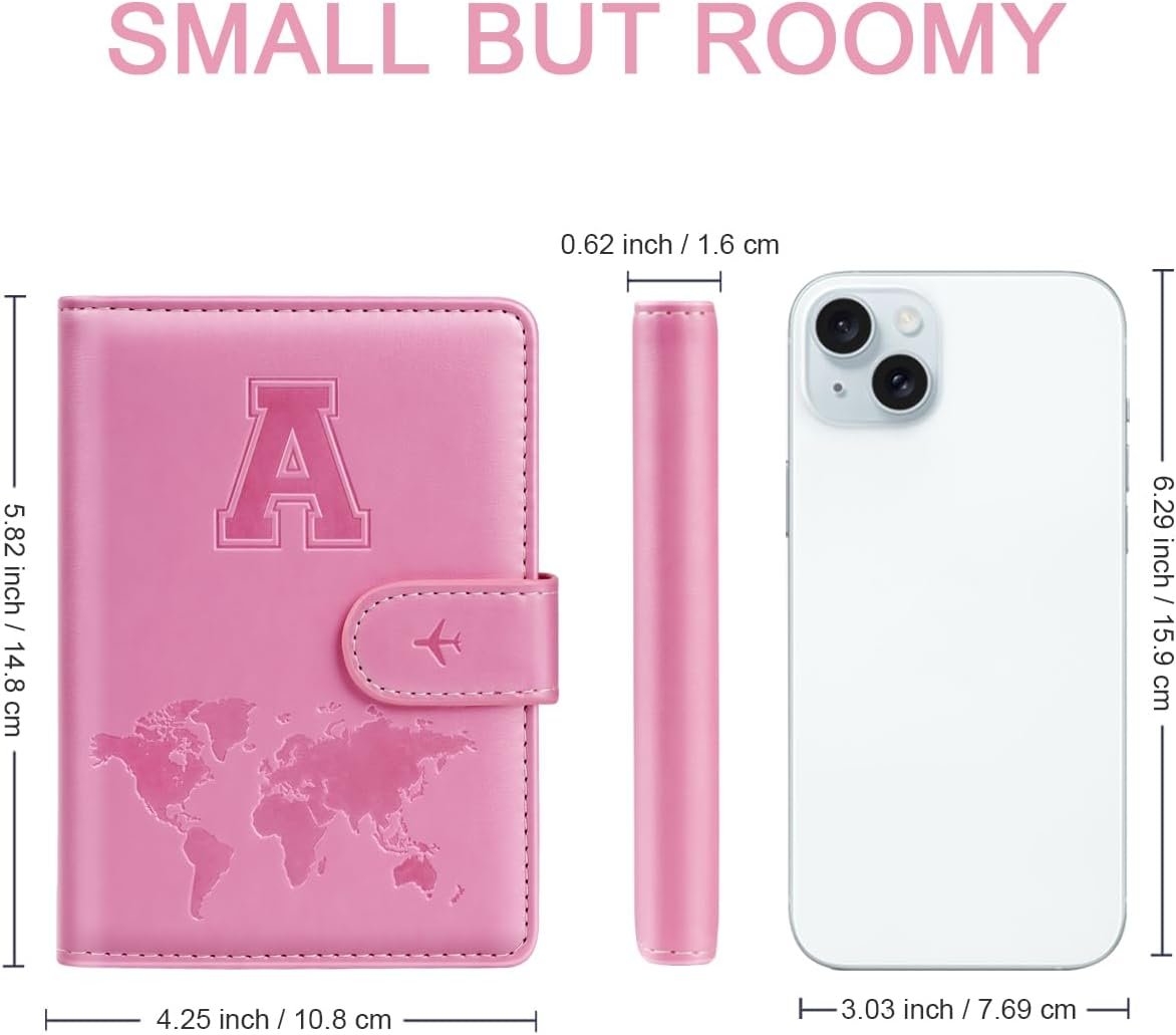 Passport Holder Cover Initail Letter A-Z Travel Wallet 3D Embossed Design RFID Blocking Card Holder Personalized Gift Passport Cover Wallet, Passport Book Holders for Women and Girls, Pink-A - Image 5