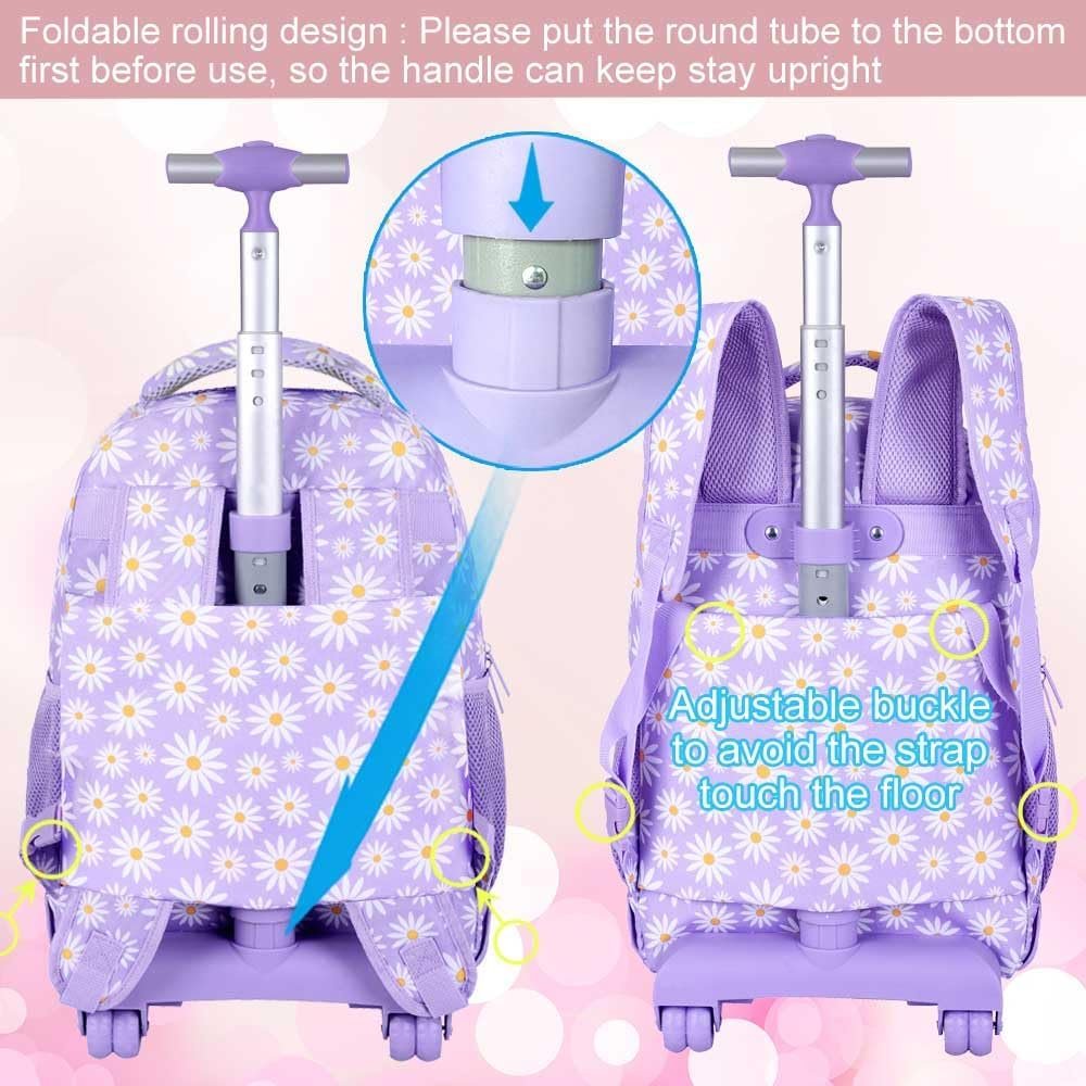 gxtvo Rolling Backpack for Womens and Mens, Adults Wheeled Bookbag with Lunch Box for Girls and Boys. - Image 2