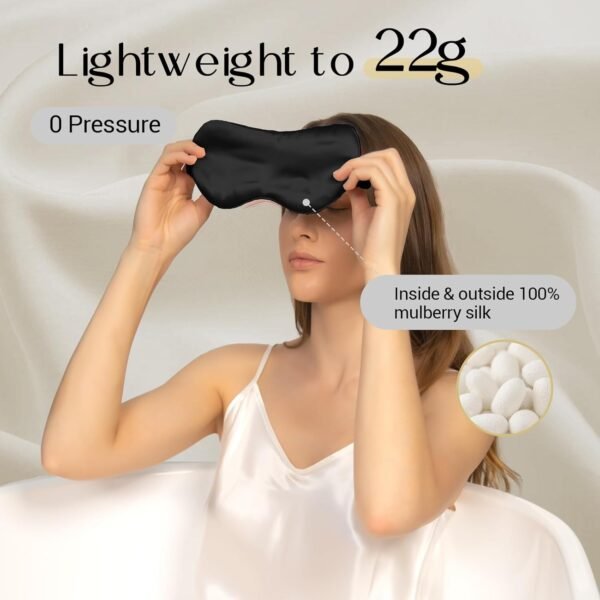 ZIMASILK Adjustable 100% 22 Momme Mulberry Silk Sleep Mask for Sleeping, Filled with Premium Mulberry Silk, Softest & Breathable Blackout Eye Sleeping Mask (Black) - Image 2