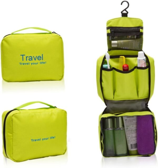Hanging Toiletry Bag with Built in Hook Polyester Travel Cosmetic Organizer Pouch Green Portable Multi Function Wash Bag for Toiletries and Accessories