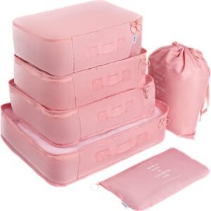 Adwaita 6 Set Packing Cubes, Travel Luggage Packing Organizers (Pink)