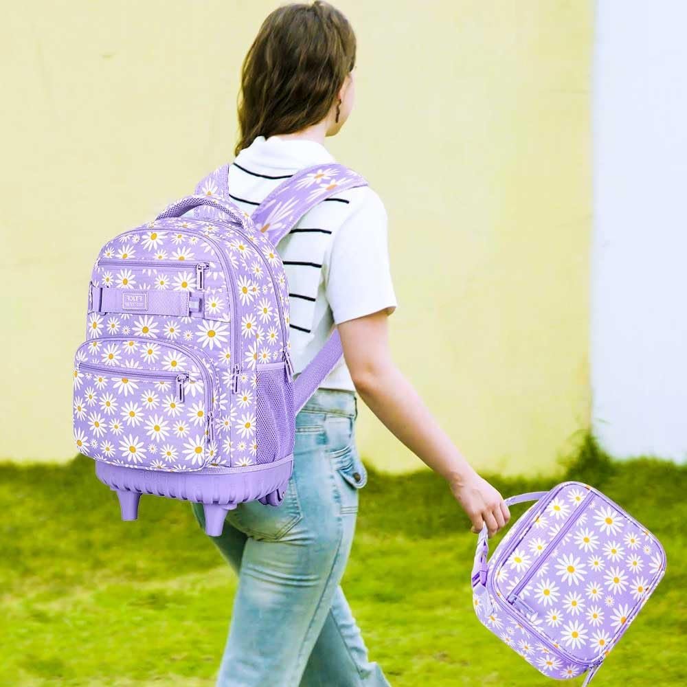 gxtvo Rolling Backpack for Womens and Mens, Adults Wheeled Bookbag with Lunch Box for Girls and Boys. - Image 3