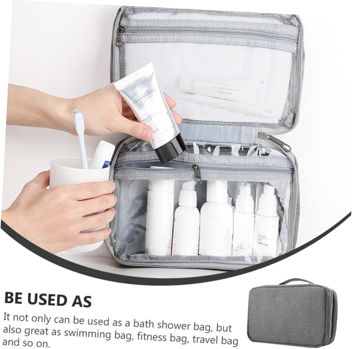 Healifty Hanging Travel Toiletry Bag Foldable Cosmetic Organizer with Transparent Wet Dry Compartment for Women Makeup Storage and Outdoor Gym Use - Image 7