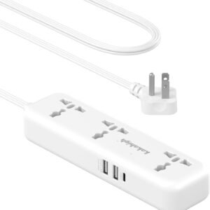 US Plug Adapter with USB Ports, Universal Extension Cord 5 FT, European, UK, Australia, India to US Plug Adapter for Travel & Life, Accepts Type A/B/C/D/E/F/G/H/I/J/K/L/N/O Plugs, White