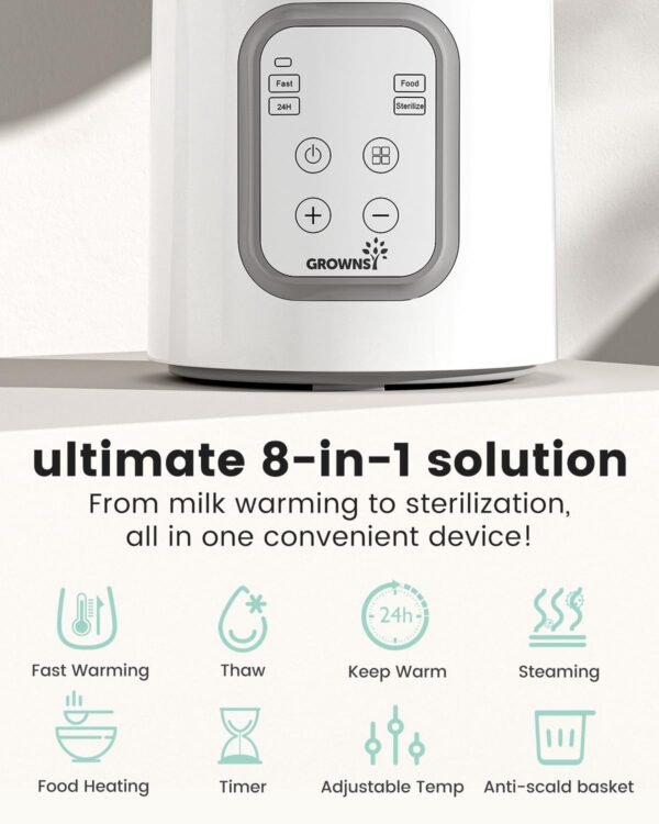 Bottle Warmer, GROWNSY 8-in-1 Fast Baby Milk Warmer with Timer for Breastmilk or Formula, Accurate Temperature Control, with Defrost, Sterili-zing, Keep, Heat Baby Food Jars Function - Image 3