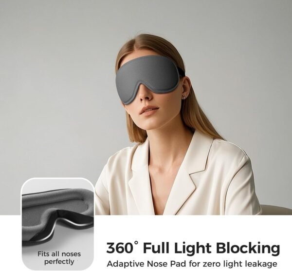 pack all Light Blocking Sleep Mask for Men and Women, 3D Eye Mask for Pressure-Free Sleep, Soft Sleeping Eye Cover with Adjustable Elastic Strap, Grey - Image 3