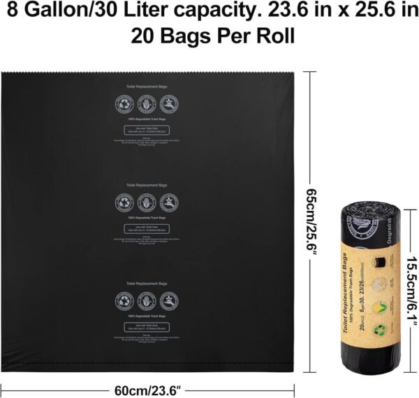 BLIKA 25 Count Toilet Replacement Bags, 8 Gallon, 30 Liter, Heavy Duty 1 Mil, Compost Bags 8 Gallon, Camping Toilet Bags for Portable Toilet, Car Travel, Camping, Long Trips - Image 2